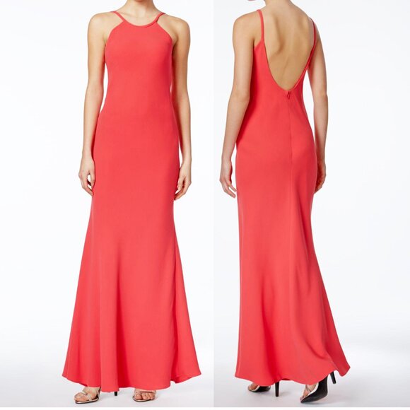 Coral Pink Sleeveless Open Back Formal Prom Wedding Evening Dress 8 - Picture 1 of 2